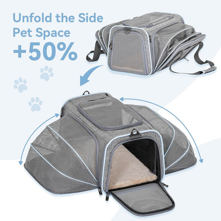 Expandable Cat Carriers Airline Approved, 16"X10"X9" Small Dog Carrier Soft-Sided Portable Washable Pet Travel Carrier with Two Extension for Kitten,Rabbit, Puppy, Small Animal